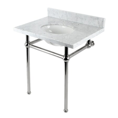 Kingston Brass 30 Console Sink with Brass Legs 8Inch, 3 Hole, Marble WhitePolished Nickel KVBH3022M86